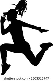 A stylish hair women jumping silhouette vector design. isolated on transparent background.