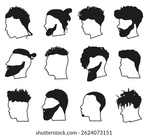 Stylish hairstyles for men. Silhouettes of men's haircut. Hairstyle for barbershop. EPS 10.