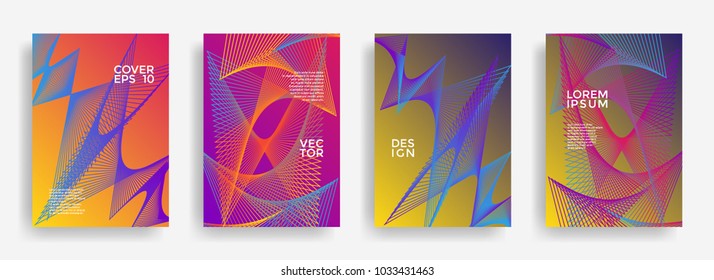Stylish halftone lines gradient texture banner templates. Grid  gradient  line stripes backgrounds for music party poster. Edged geometric shapes halftone backgrounds.