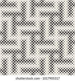 Stylish halftone texture. Endless abstract background with random size shapes. Vector seamless vintage mosaic pattern.