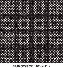 Stylish halftone texture. Endless abstract background with random size shapes. Vector seamless vintage mosaic pattern.
