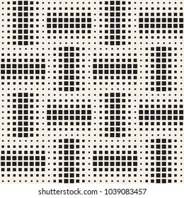 Stylish halftone texture. Endless abstract background with random size shapes. Vector seamless mosaic pattern.