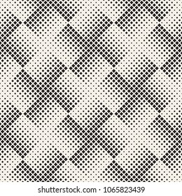 Stylish halftone texture. Endless abstract background with random size shapes. Vector seamless vintage mosaic pattern.