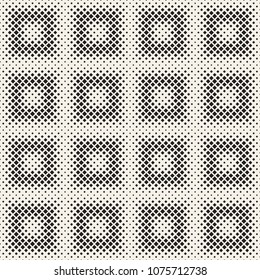 Stylish halftone texture. Endless abstract background with random size shapes. Vector seamless vintage mosaic pattern.