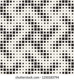 Stylish halftone texture. Endless abstract background with random size shapes. Vector seamless vintage mosaic pattern.