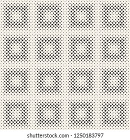 Stylish halftone texture. Endless abstract background with random size shapes. Vector seamless vintage mosaic pattern.