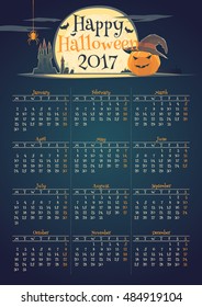 Stylish Halloween calendar for Year 2017. Vector illustration.