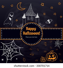 Stylish Halloween card with ghosts, pumpkins and spiders