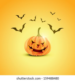 stylish halloween pumpkin design with flying bats