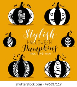 Stylish Halloween Pumpkins. Party Design Elements in Vintage Style