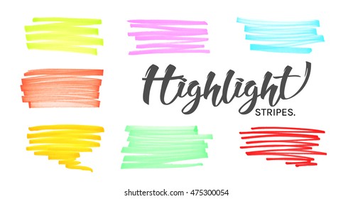 Stylish hand drawing highlight color stripes from marker pen or highlighter. Set of elements marker stroke creative way for your design projects ; Vector illustration. 

