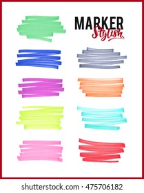 Stylish hand drawing highlight color stripes from marker pen or highlighter. Set of elements marker stroke creative way for your design projects ; Vector illustration. 
