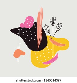 Stylish hand drawn abstract elements Simple line art Doodle flowers plants fruits banana Unique design