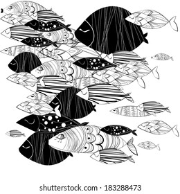 Stylish hand drawn fishes  Vector background