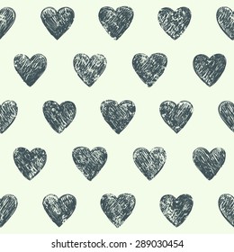 Stylish hand drawn line black and white hearts seamless background