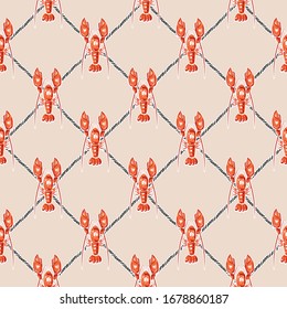 Stylish hand drawn lobster with nautical summer rope seamless pattern vector,Design feor fashion,fabric,web,wallpaper,wrapping,cover and all prints on beige background color