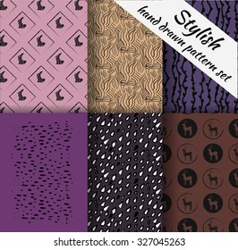 Stylish hand drawn patterns set. Ink art for vintage posters placards and invitation design 