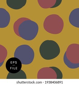 Elegante polka dibujada a mano con puntas de polka punto dorado patrón vectorial sin costura. La mano redonda da forma a los círculos del fondo dorado del lilo púrpura. Textil de papel pintado de papel pintado para regalo de regalo clásico de vacaciones editable