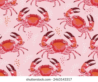 Stylish Hand drawn Summer Crabs colorful mood of paint vector illustration , Design for fashion , fabric, textile, wallpaper , wrapping and all prints on Pink