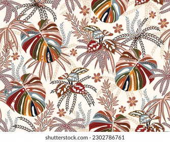 Stylish Hand drawn Summer Tropical jungle and floral Seamless pattern decorative Illustration,Design for fashion , fabric, textile, wallpaper wrapping and all prints 