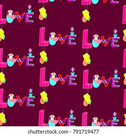 Stylish hand drawn typography love design seamless pattern vector for prints on paper, fabric or objects