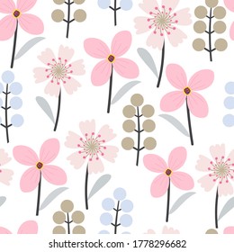 Stylish hand drawn vector seamless floral ditsy pattern. Modern elegant repeating blooming flower and foliage background suitable for screen printing and textile industry 