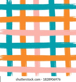 Stylish hand drawn window check, grid square, plaid vector pattern. Handdrawn color grid. Vector illustration. Stroke ink and marker.