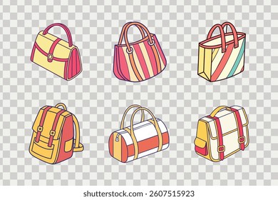 Stylish handbag and backpack vector set perfect for fashion prints and digital designs.








