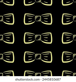 Stylish hand-drawn bow ties in a grid pattern, black and yellow. Print, fabric, textile, packaging