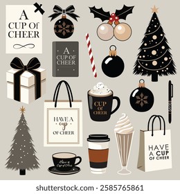 Stylish Hand-Drawn Christmas Elements Vector Clip Art Set