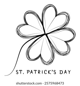 A stylish hand-drawn clover with "St. Patrick's Day" text below. Perfect for festive designs, invitations, and merchandise celebrating Irish charm!