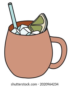 Estiloso doodle dibujado a mano estilo hipster fresco cóctel de la mula moscovita fresco cosechado en un clásico arte vectorial de la taza de latón de cobre. Para una carta de cóctel, invitaciones o afiches