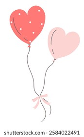 Stylish hand-drawn illustration of heart-shaped bundled red dots and pink balloons