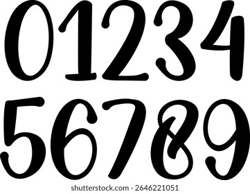 Números estilizados à mão 0-9 em estilo de script em negrito. Ótimo para design de exibição, convites, calendários e projetos de artesanato.