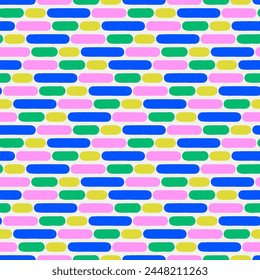 Stylish hand-drawn seamless pattern. Soft shapes, bold colors, striped print. Isolated vector - suitable for web design, invitations, posters, textile printing
