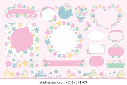 Stylish hand-drawn set of cute floral spring frames and illustrations.