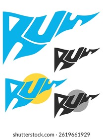 Stylish handlettered vector artwork featuring the word 'RUN' in a bold and energetic script. Perfect for sports branding, motivational posters, fitness apparel, social media graphics, and more