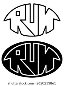 Stylish handlettered vector artwork featuring the word 'RUN' in a bold and energetic script. Perfect for sports branding, motivational posters, fitness apparel, social media graphics, and more