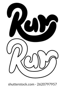 Stylish handlettered vector artwork featuring the word 'RUN' in a bold and energetic script. Perfect for sports branding, motivational posters, fitness apparel, social media graphics, and more