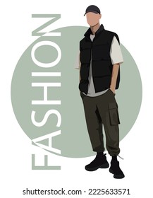 Stylish Handsome Man In Fashion Clothes. Fashion Man. Hand Drawn Male Model. Sketch. Vector Illustration.