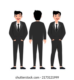 Hombres elegantes y apuestos vestidos con ropa de oficina moderna de estilo informal, estilo masculino, ilustración. Dibujo plano de caricatura.