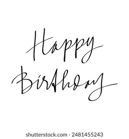 A stylish handwritten “Happy Birthday” message in cursive script, centered on a white background, perfect for personalizing birthday cards or social media posts.