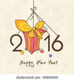 Stylish hanging text 2016 with gift for Happy New Year celebration.