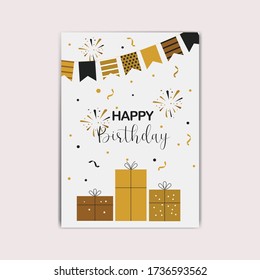 Stylish happy birthday cards with gift. Party invitation template and greeting card. vector