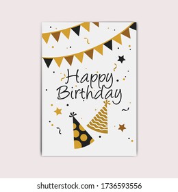 Stylish happy birthday cards with hat. Party invitation template and greeting card. vector