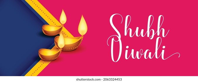 stylish happy diwali pink banner design