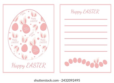 Plantilla de tarjeta de felicitación de Pascua feliz. Silueta de huevo tradicional con patrón y felicitación. Diseño vectorial con elementos de color rosa para diseño, impresión, redes sociales, carteles. Editable