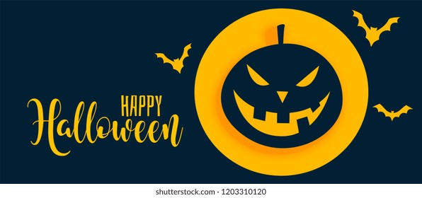 stylish happy halloween banner with pumpkin and ghost