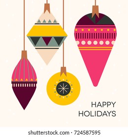 Stylish Happy Holidays greeting card. Beautiful background with Christmas decoration. Merry Christmas and a Happy New Year background.