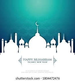 Stylish Happy Muharram background design with mosque